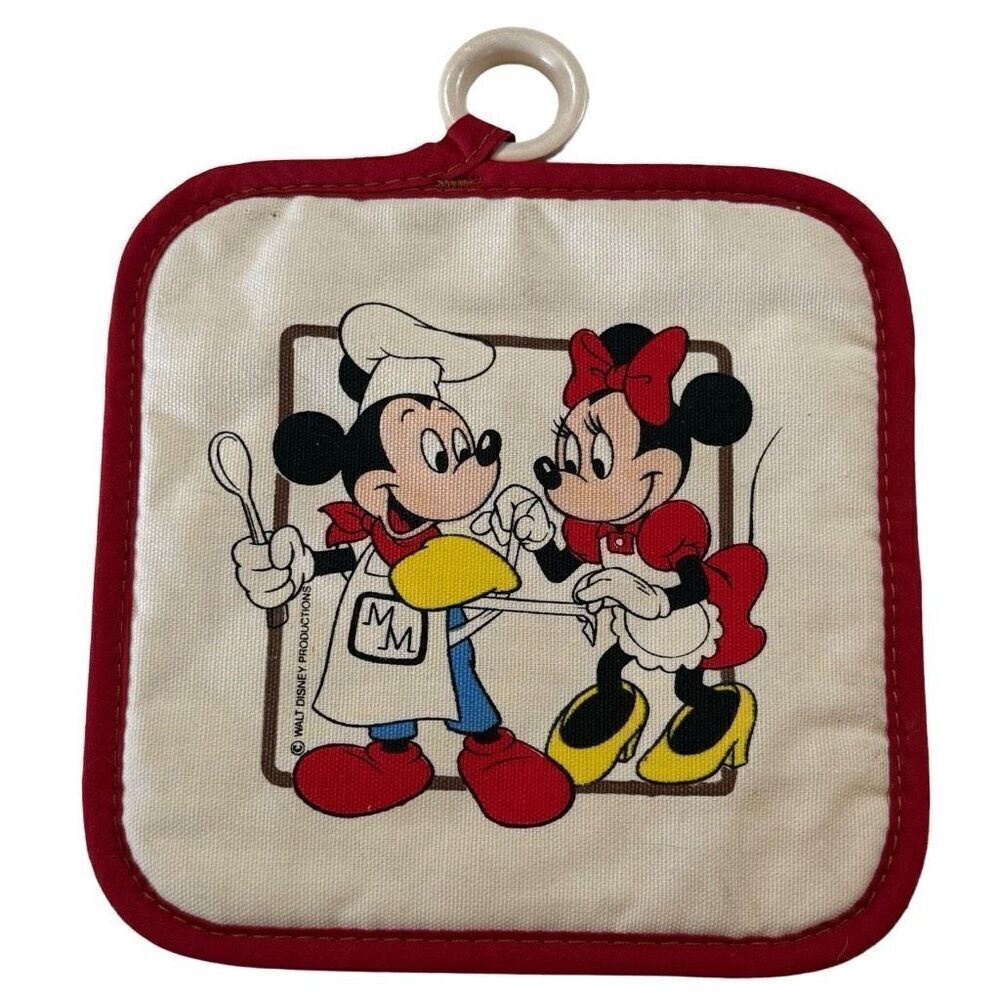 Mickey & Minnie Mouse vintage Disney Kitchen Pot Holder Quilted Oven Mitt 1980’s